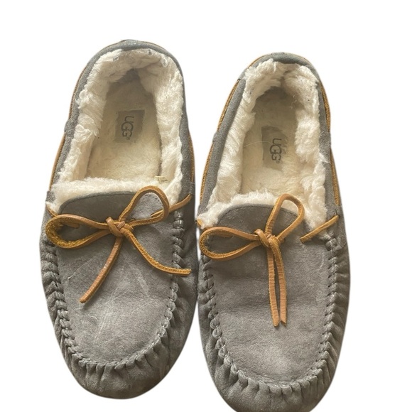UGG Suede Moccasin Slippers with Tan Bow - Picture 1 of 11